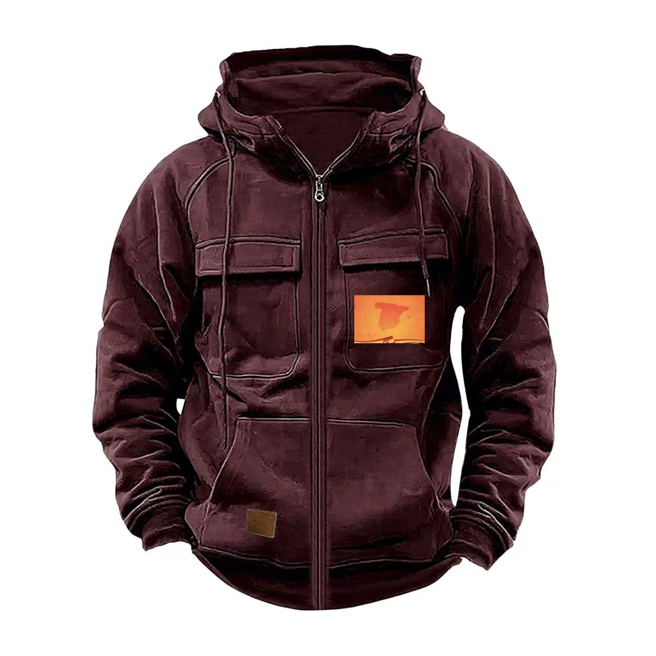 Street-wave Mens Multifunctional Hooded Jacket With Practical Pockets All-Season