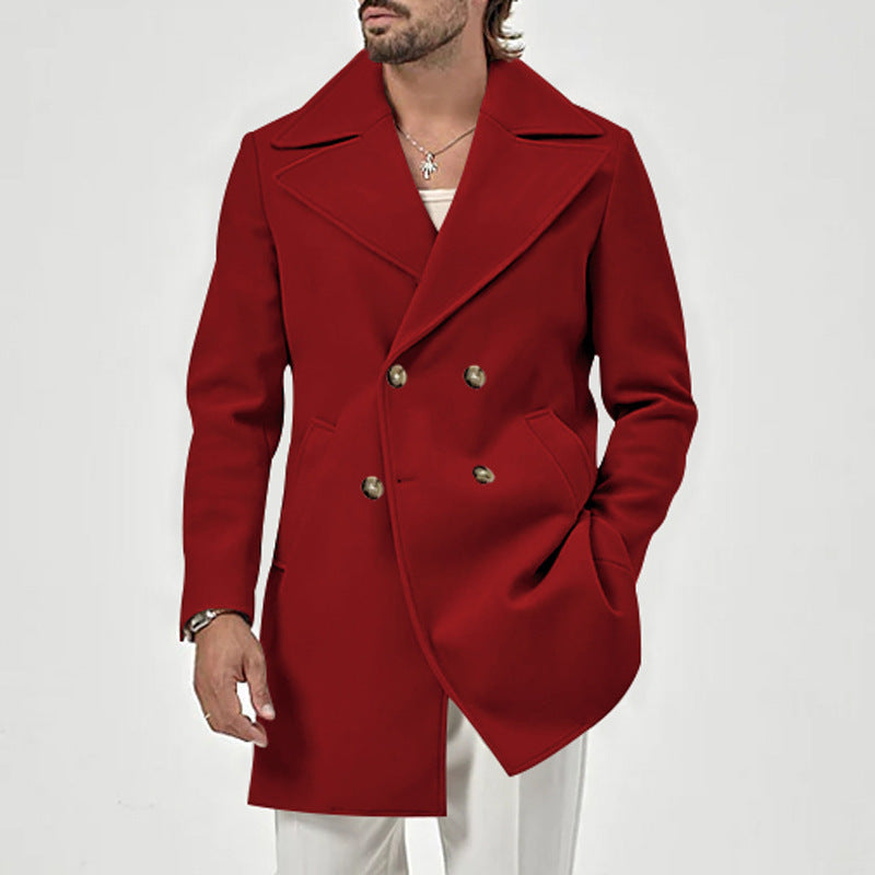 Streetwave Mens Elegant Double Breasted Coat With Deep Lapel For Smart Cold Weather