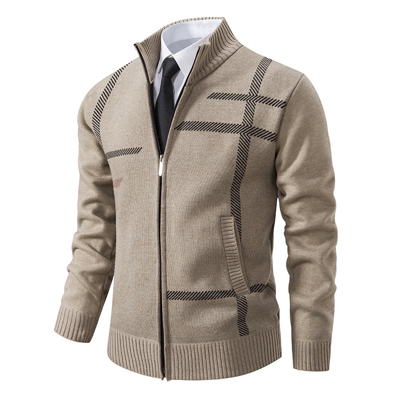 Men's Geometric Knit Cardigan With High Collar By Street-wave Cozy Warmth For Men