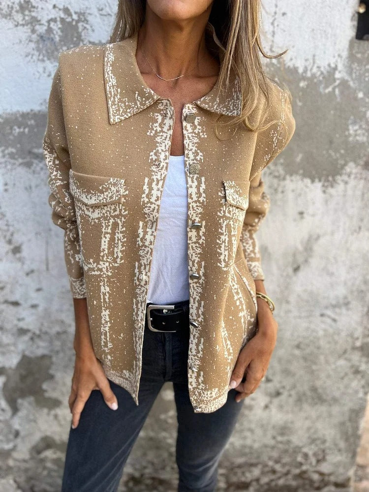 Streetwave Printed Knitted Revers Jacket With Metal Buttons For Modern Women And Everyday Comfort