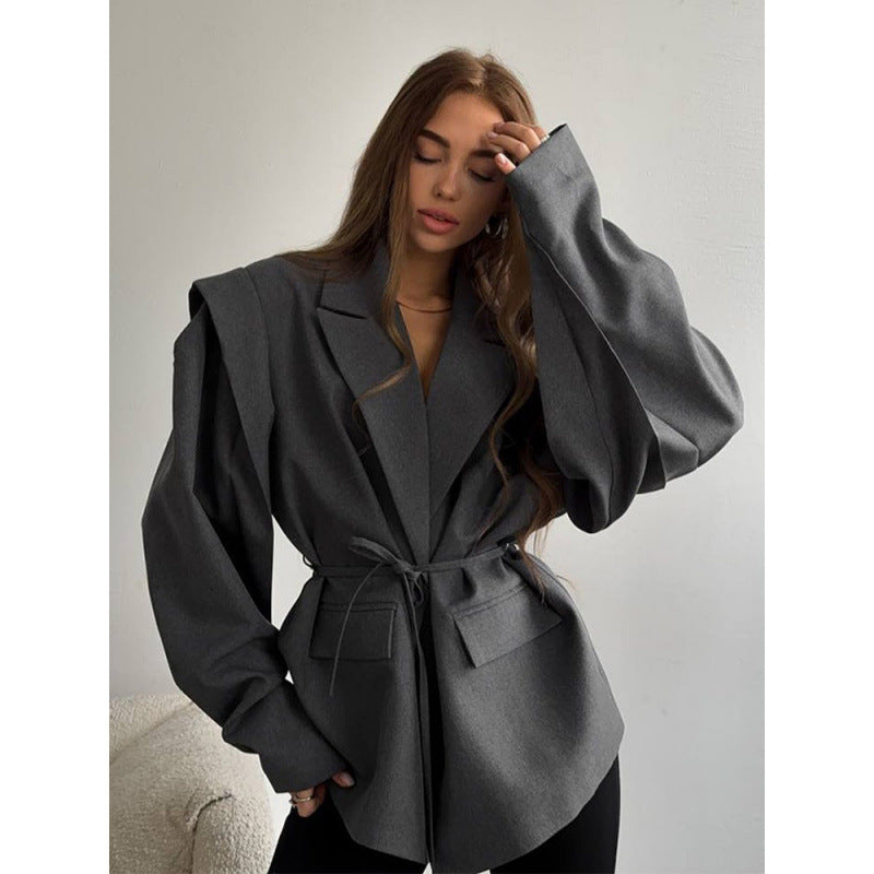 Street-Wave Women's Oversized Blazer With Belt Detail Elegant Versatile Style Chic Everyday