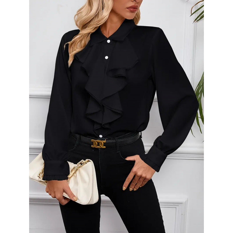 Street-wave Women's Ruffled Blouse With Elegant Sleeves For Effortless Chic Everyday
