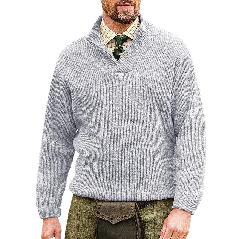 Streetwave Mens Knit Pullover With Modern Stand Collar And Fine Rib Texture Warmth And Comfort