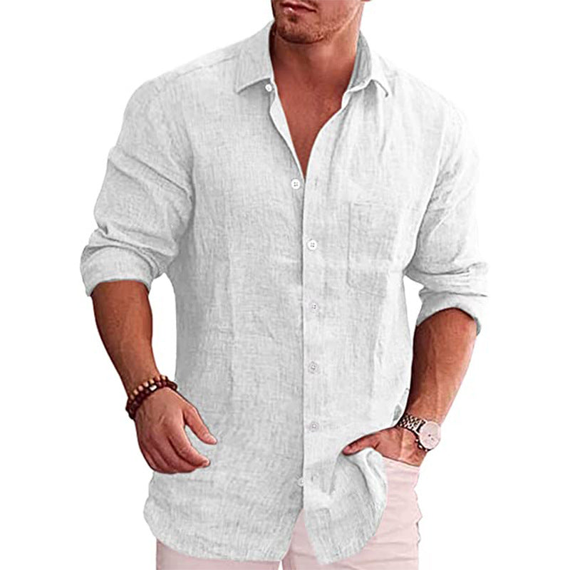 Street Wave Mens Linen Shirt With Chest Pocket Breathable Long Sleeve Relaxed Fit