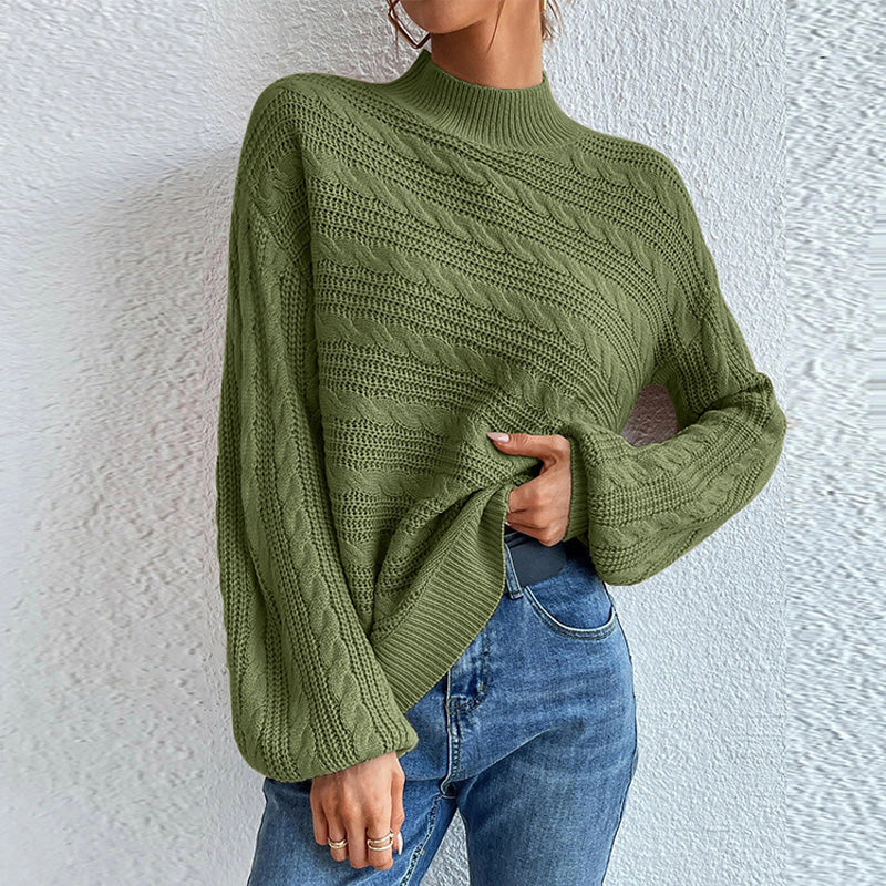 Street-Wave Women's Cable Knit Pullover Warm High Neck Winter Sweater Cozy Fit All Day