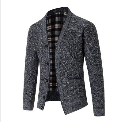 Street-wave Men's Elegant Knit Cardigan With Checkered Pattern For Fashion-Forward Gentlemen