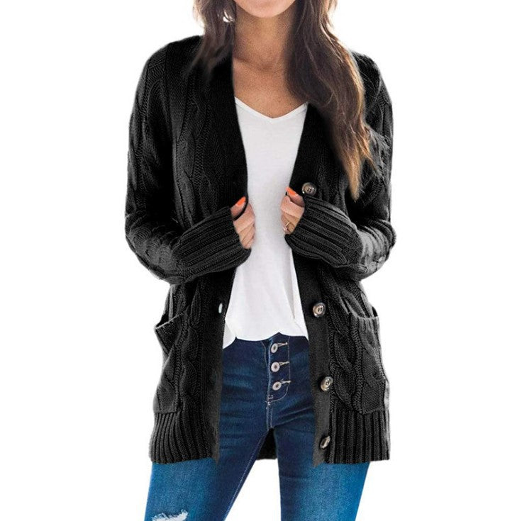 Street Wave Womens Cable Knit Cardigan With Oversized Buttons For Cozy Warmth And Timeless Style