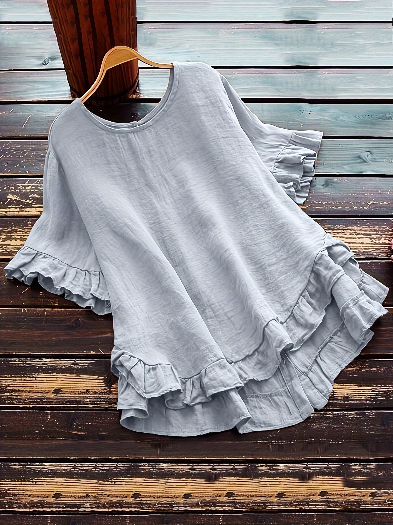 Street Wave Women's Ruffle Detail Loose Fit Top Breathable Cotton Blend Casual Everyday Shirt