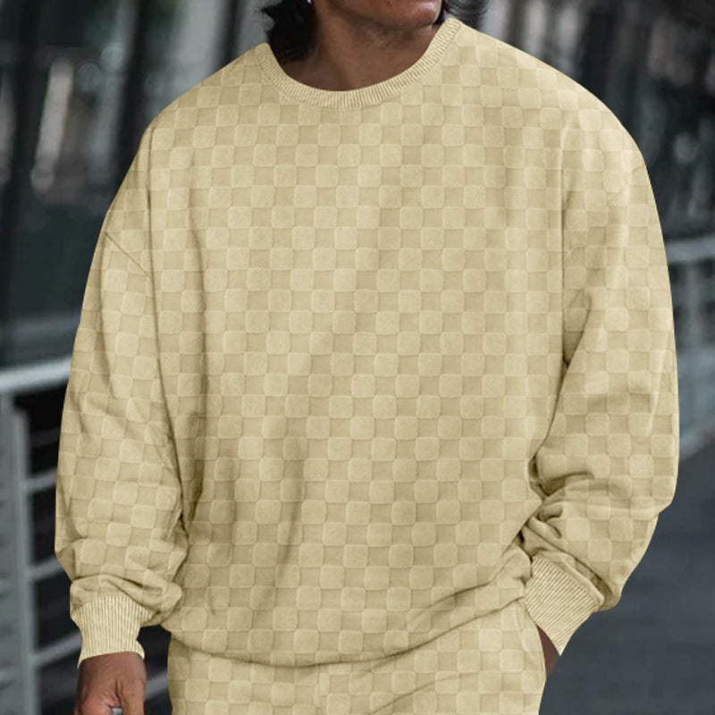 Street-Wave Men's Oversized Sweatshirt With Structured Checkerboard Pattern For Urban Streetwear Enthusiasts