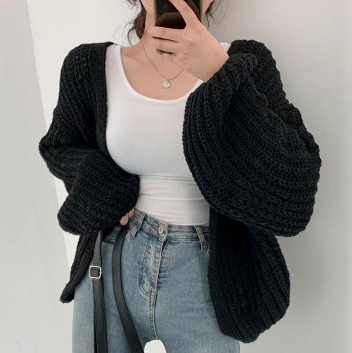 Street Wave Womens Chunky Knit Oversized Cardigan With Deep V Neck For Cozy Everyday Wear