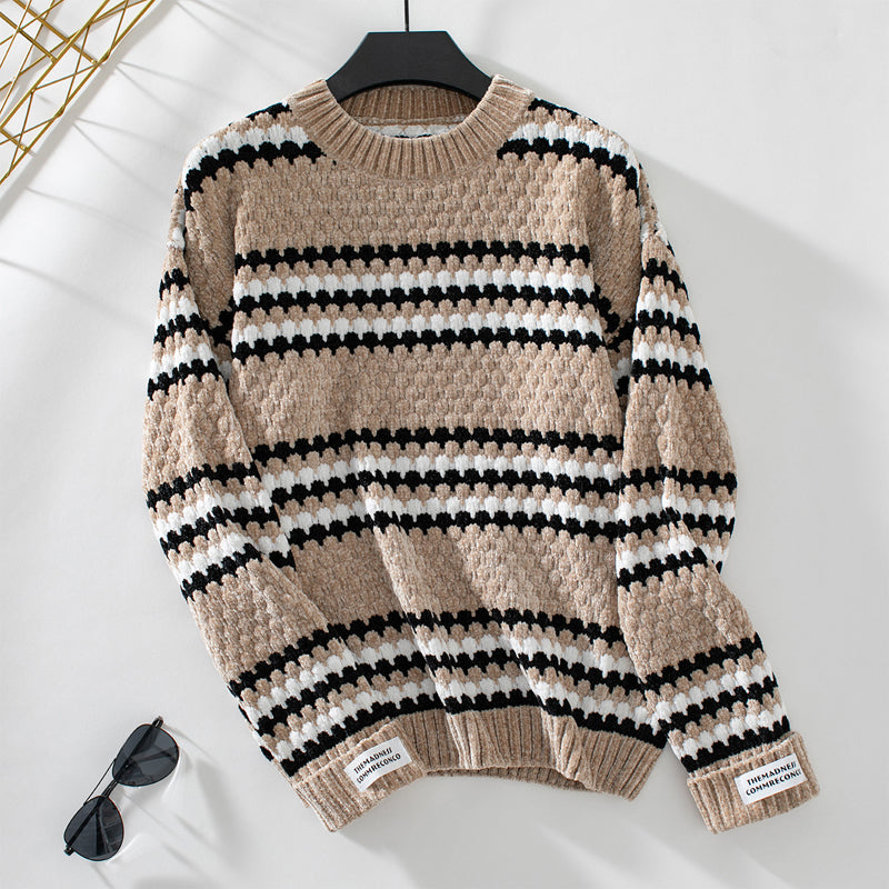 Street Wave Striped Knit Pullover Cozy Cotton Acrylic Blend For Women Modern Style Everyday Essential