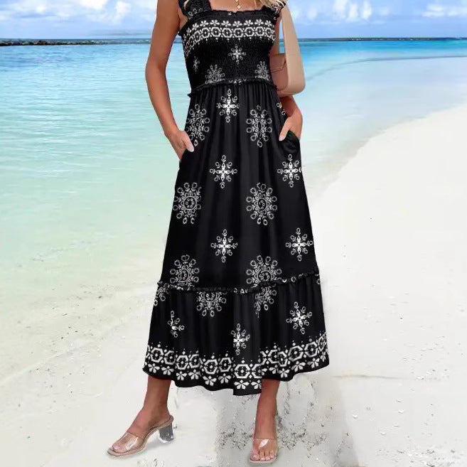 Street Wave Women's Bohemian Dress Midi Cotton Blend Loose Fit
