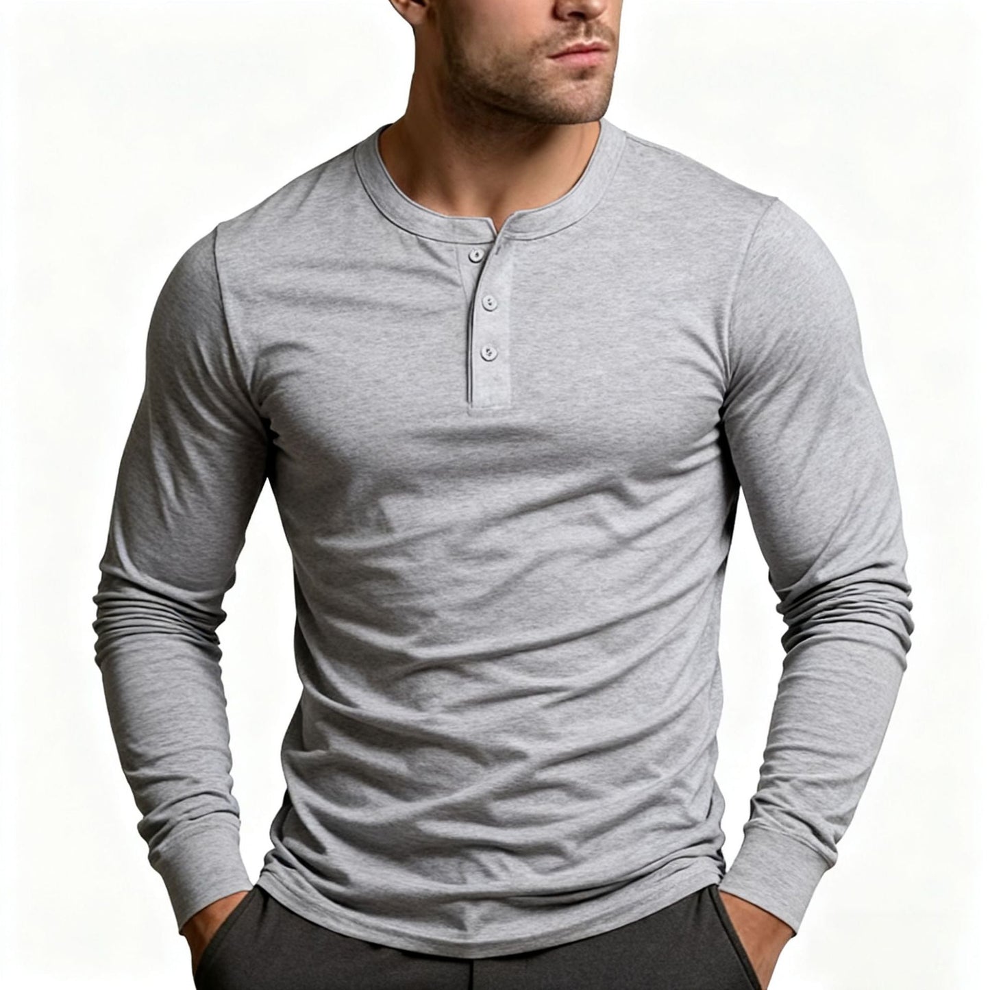 Street Wave Men's Long Sleeve Henley Shirt Slim Fit With Classic Button Detail For Everyday Comfort