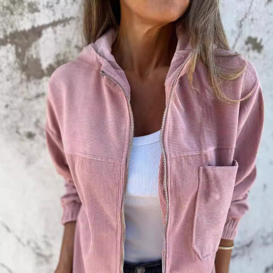 Street-wave Women Lightweight Corduroy Jacket With Practical Pockets Chic Everyday Essential
