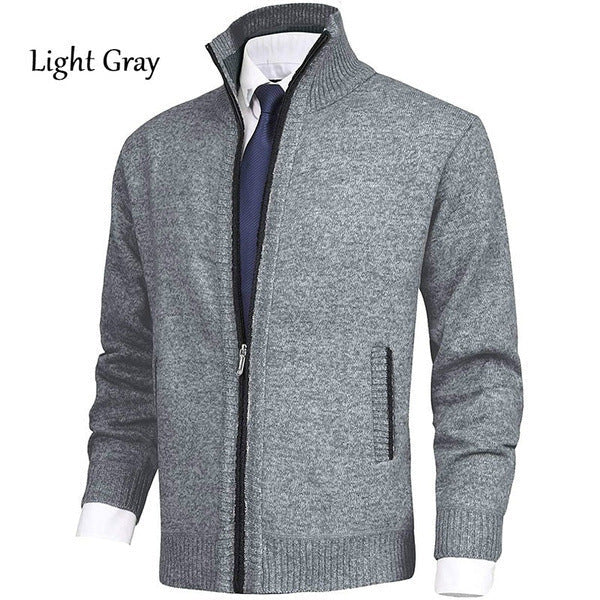 Street-Wave Mens Knit Cardigan With Stand Collar And Zipper For Soft Comfort And Style