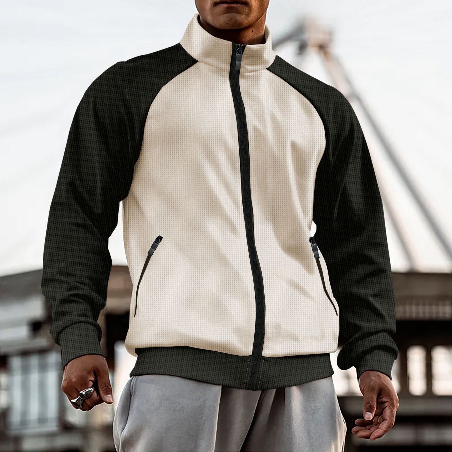 Street-Wave Men's Performance Jacket With Breathable Fabric And Zippered Pockets For Active Urban Living
