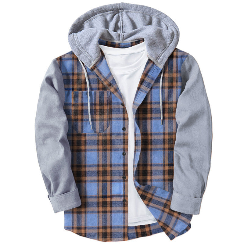Streetwave Hooded Plaid Flannel Shirt For Men With Cozy Soft Hooded Layer And Two Patch Pockets