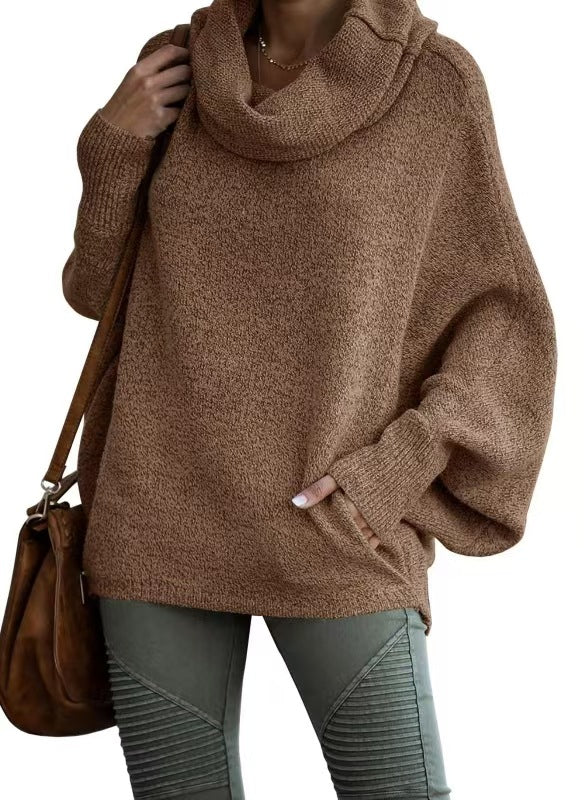 Street-Wave Women's Casual Knit Sweater With Soft Stand Collar And Relaxed Oversized Sleeves