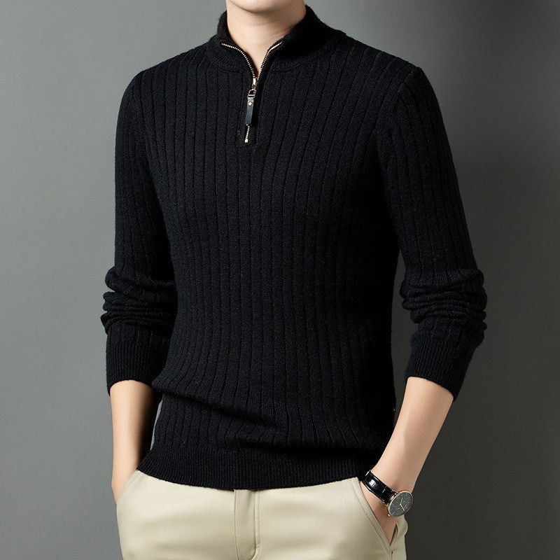 Street-wave Men's Rib Knit Pullover With Stand Collar Zip Breathable Office And Casual Wear