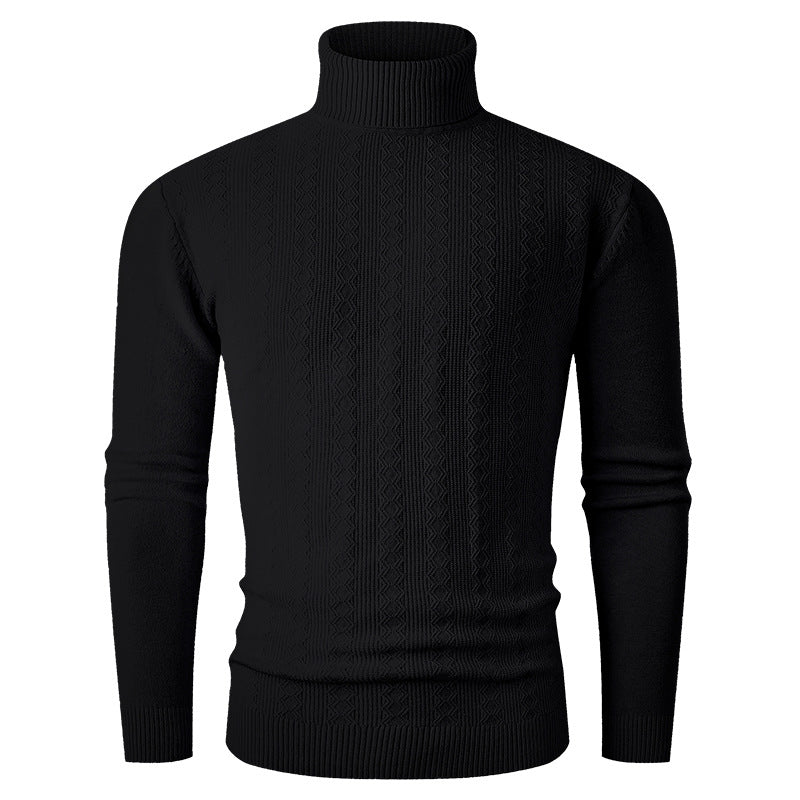 Street-wave Men's Turtleneck Sweater With Structured Knit Pattern For Warmth And Comfort