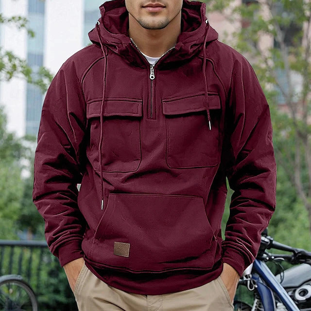 Street-wave Men's Fashionable Hooded Jacket With Practical Pockets Breathable Cotton