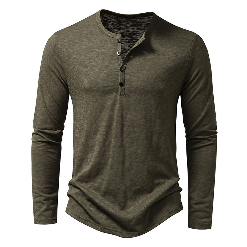 Street-wave Men Long Sleeve Henley Shirt With Button Placket Comfort Fit Everyday Casual