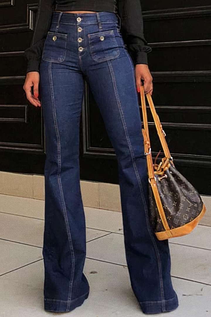 Bootcut Jeans With High Waist And Button Details By Street-wave For Fashion Forward Women