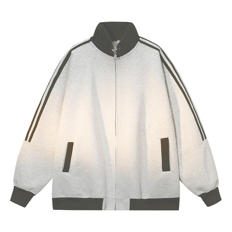Street-Wave Women's Premium Sport Zip Hoodie With Striped Sleeves For Versatile Active Wear