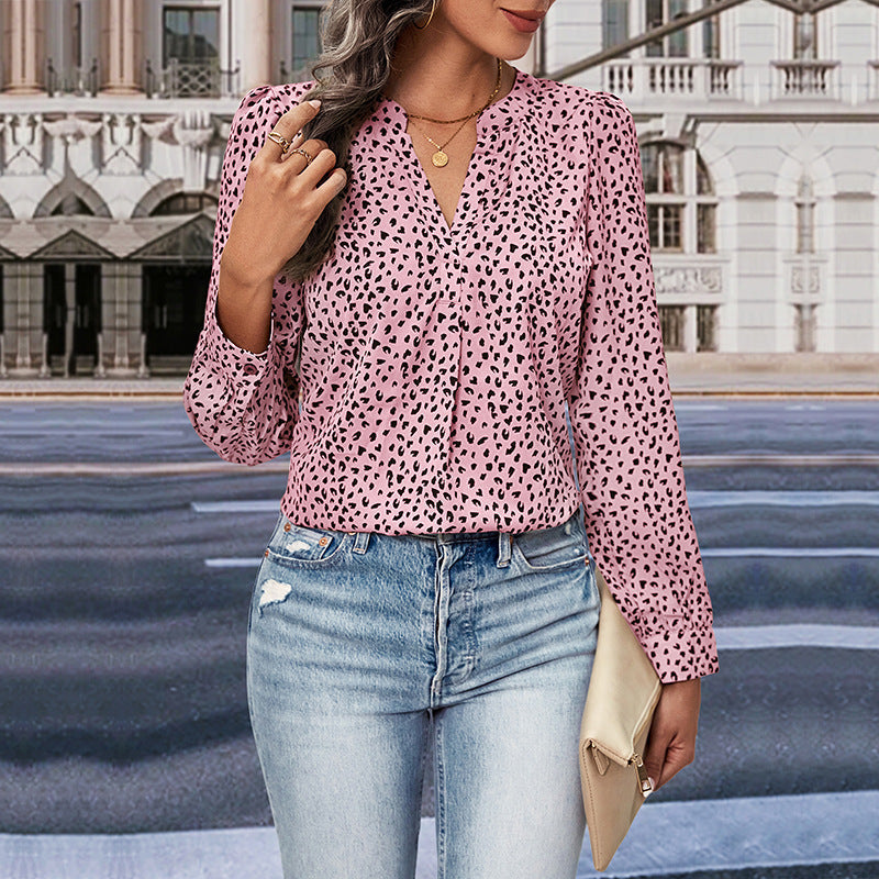 Street-Wave Pink Leopard Print Blouse Shirt For Women Breathable Elegant And Versatile Top