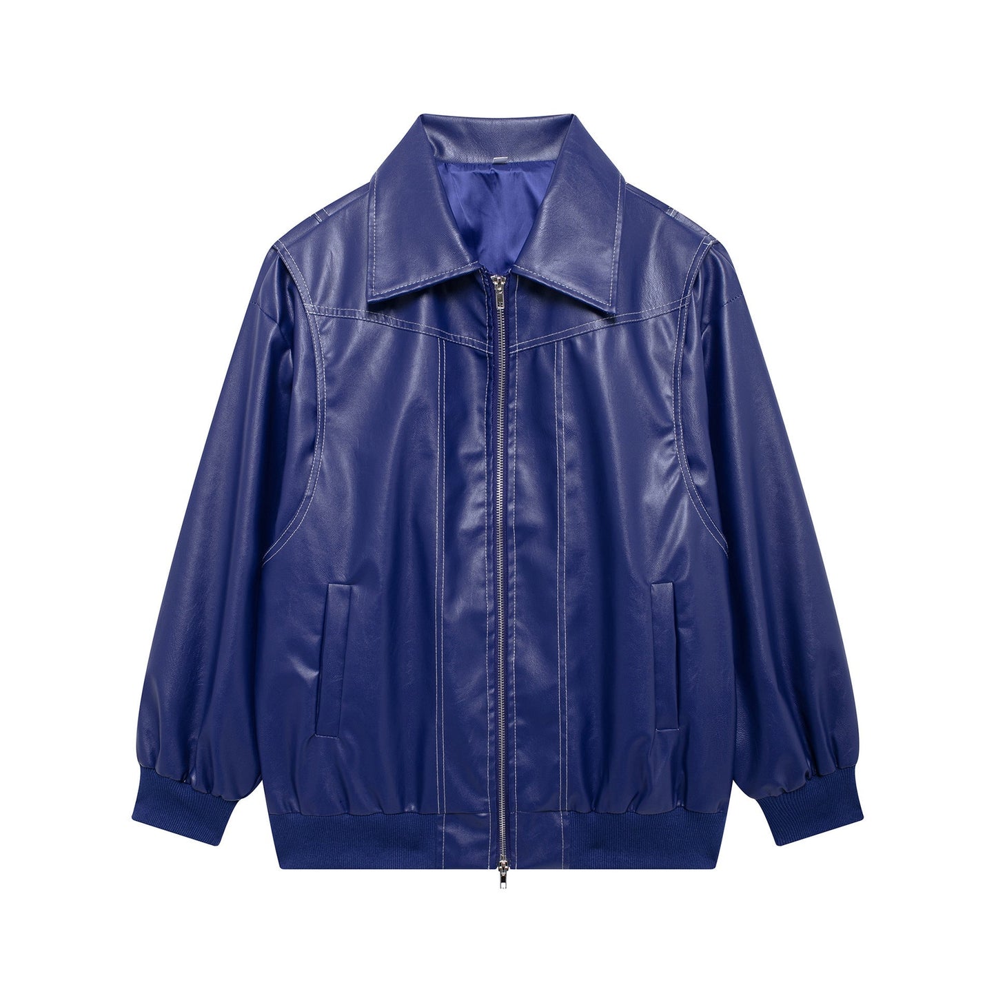 Women Faux Leather Jacket Street-Wave Casual Fit With Elastic Hem For Urban Style Lovers