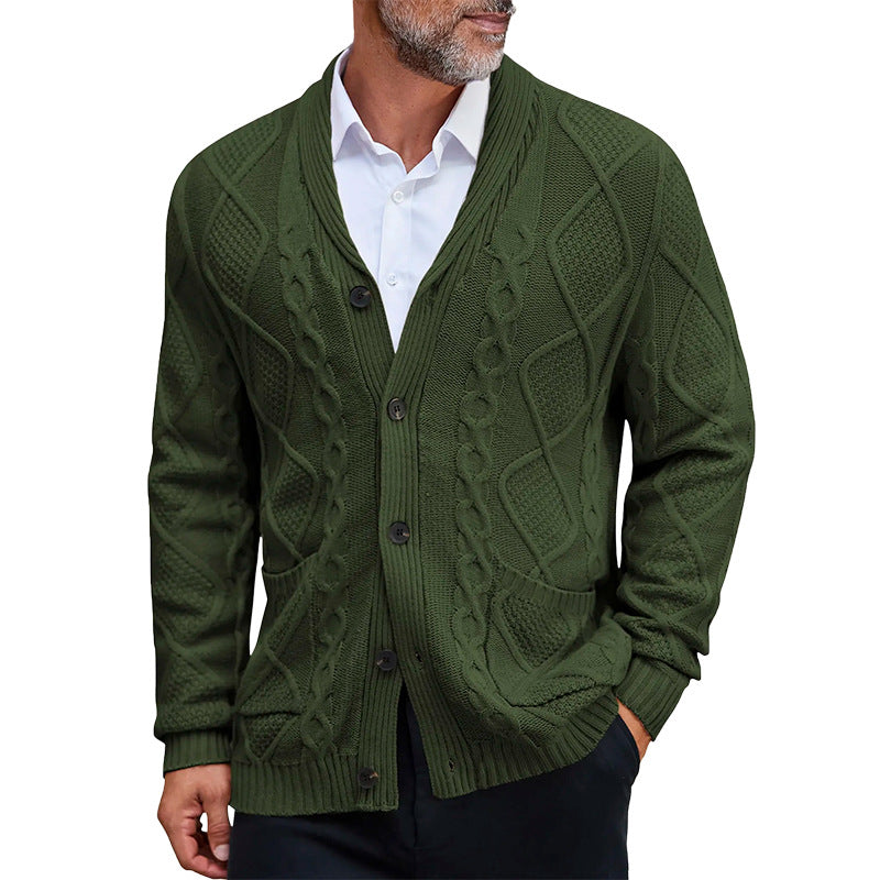Mens Cable Knit Cardigan Street Wave With Elegant Cable Pattern And Practical Pockets For Style Conscious Men