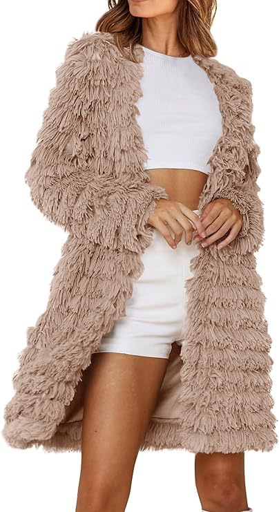 Street-Wave Women Long Fringe Coat With Soft Fluffy Texture For Chic Winter Style