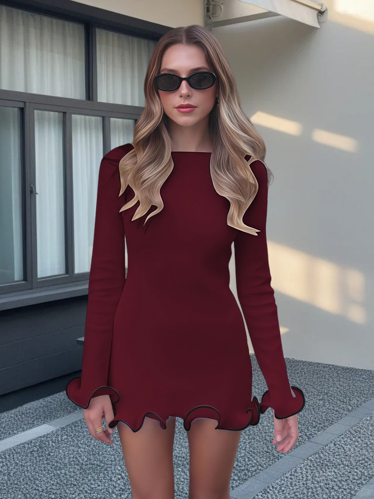 Street-Wave Elegant Mini Dress With Sculptural Ruffle Sleeves And Figure Flattering Fit For Women
