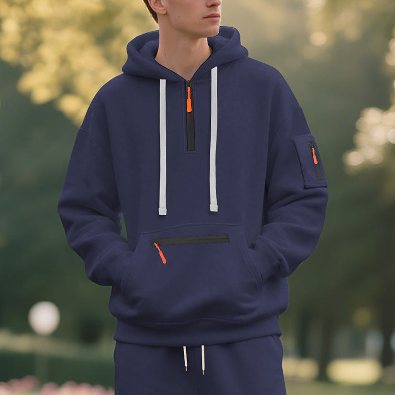 Street-wave Men's Breathable Functional Zip Hoodie With Front Pocket For Active Lifestyles