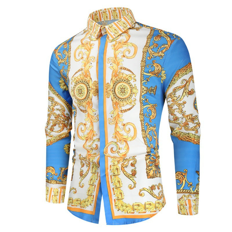 Street-wave Men's Luxury Baroque Shirt With Impressive Ornate Print for Fashion-Forward Men