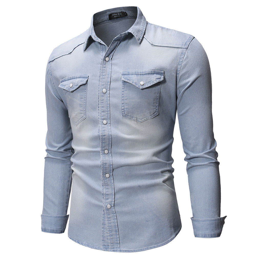 Street-wave Mens Denim Shirt With Modern Details And Practical Pockets For Everyday Wear