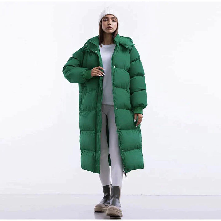 Street-Wave Long Puffer Jacket For Women, Water-Resistant Warm Winter Coat With Hood