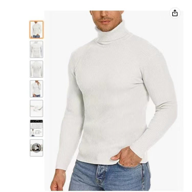 Street-Wave Men's Ribbed Knit Turtleneck Sweater Cozy Warmth Premium Comfort Versatile Wear