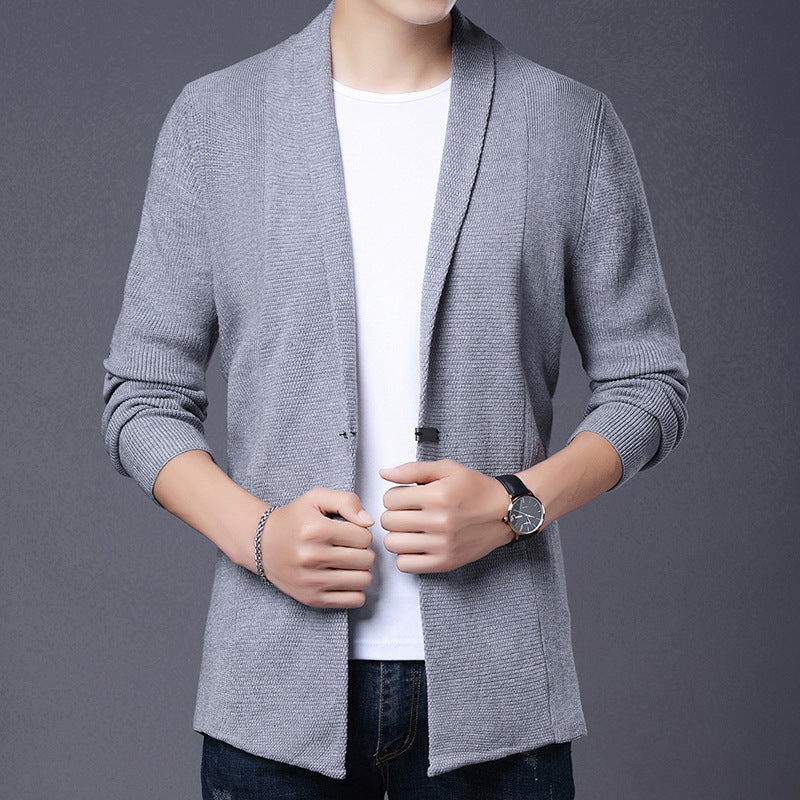 Street Wave Men's Knit Cardigan With Modern Shawl Collar And Asymmetrical Hem Soft Comfort