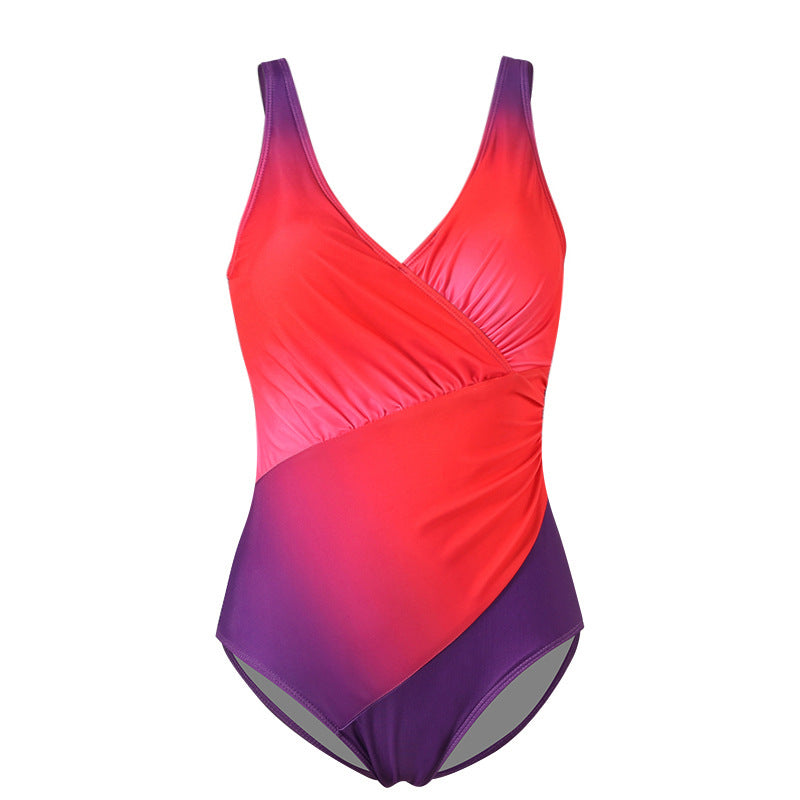 Street Wave Vibrant Rainbow Gradient Swimsuit For Plus Size Women Halter One Piece Bathing Suit