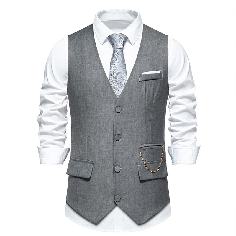 Street-wave Mens Elegant Suit Vest With Practical Pockets For Formal Events Ideal For Business Grooms