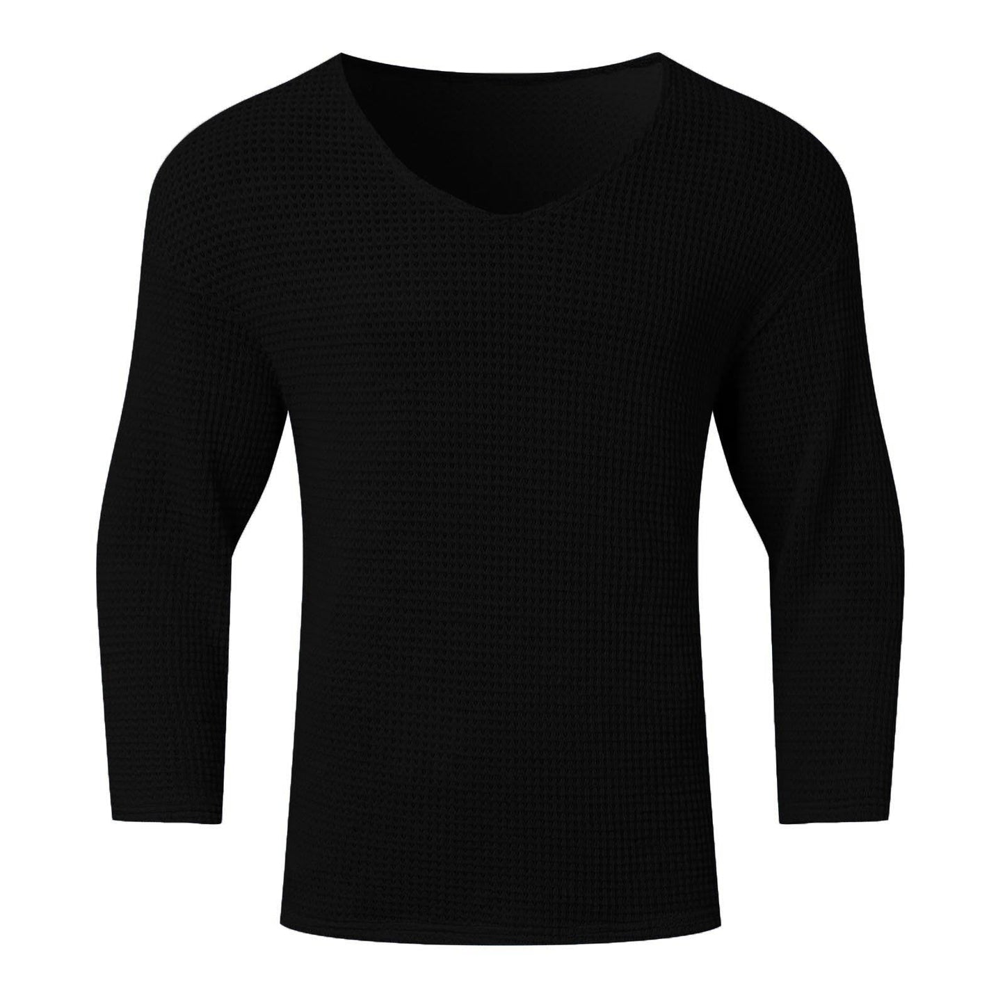 Streetwave Mens Waffle Knit V Neck Long Sleeve Shirt Breathable Comfort Everyday Casual