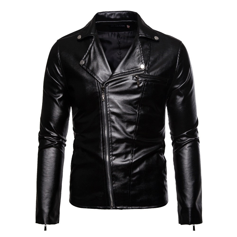 Men's Modern Biker Jacket With Asymmetric Zipper Street-wave Synthetic Leather Look For Urban Style