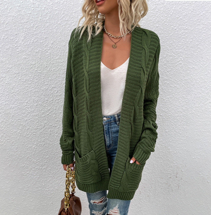 Chunky Knit Cardigan For Women Street Wave Cozy Structured Design With Large Pockets