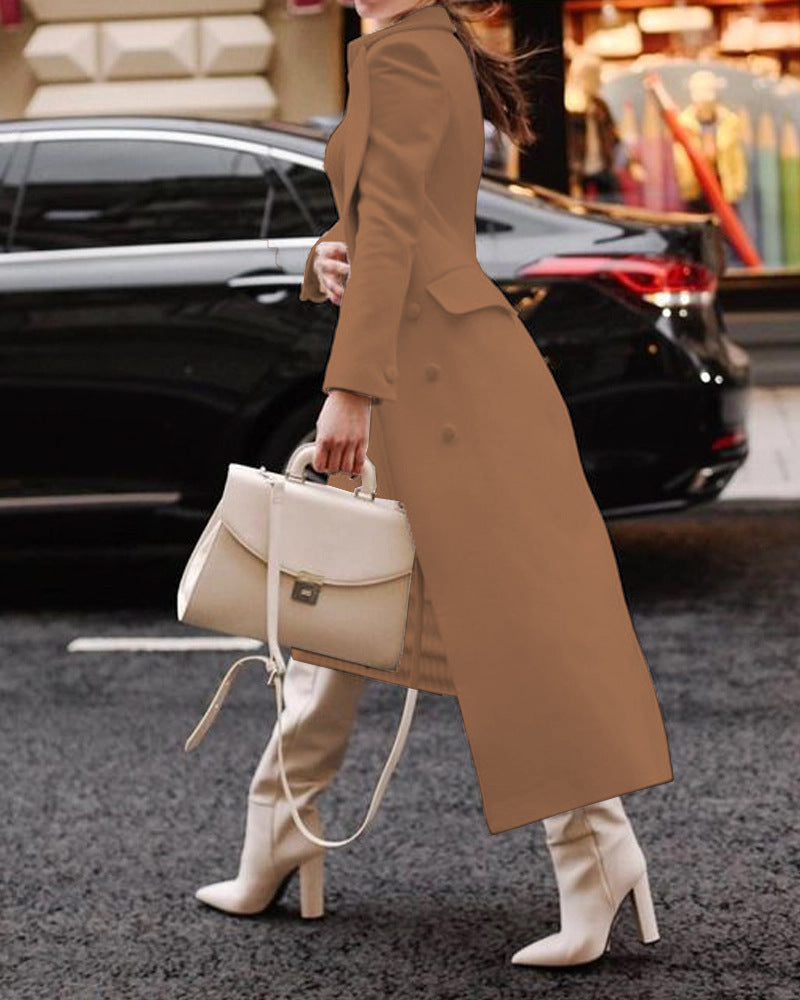 Streetwave Women's Long Wool Coat With Tailored Fit Luxurious Wool Texture Elegant Collar For Formal Office Wear