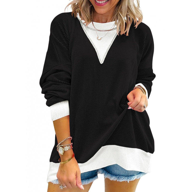 Street-Wave Women's V-Neck Knit Pullover - Cozy Structured Texture for Everyday Casual Wear