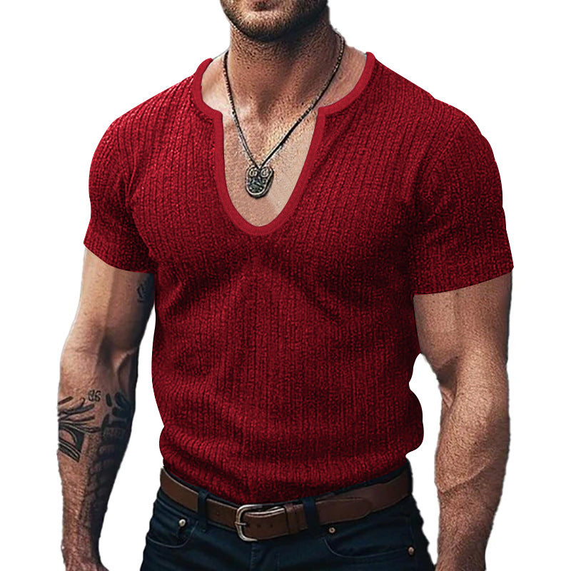 Street Wave Ribbed V Neck T Shirt for Men Breathable Comfort Fit Premium Fabric Style