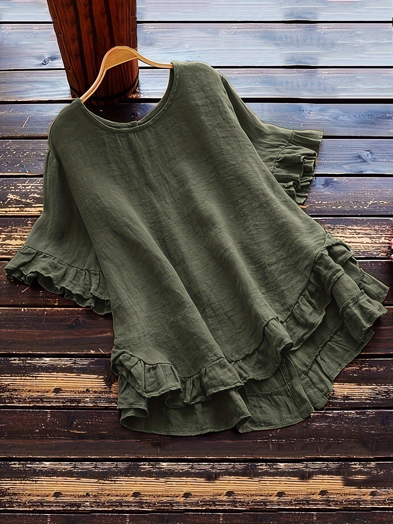Street Wave Women's Ruffle Detail Loose Fit Top Breathable Cotton Blend Casual Everyday Shirt
