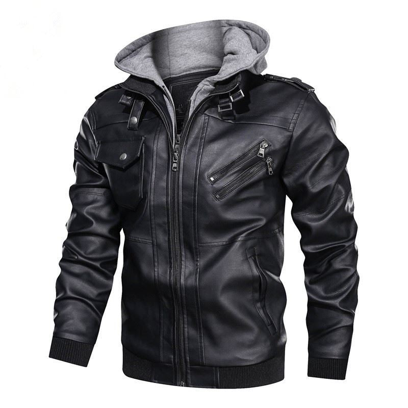 Street-wave Men's Fluffy Faux Leather Jacket With Hoodie For Warm Comfort, Trendy Urban Style Gear