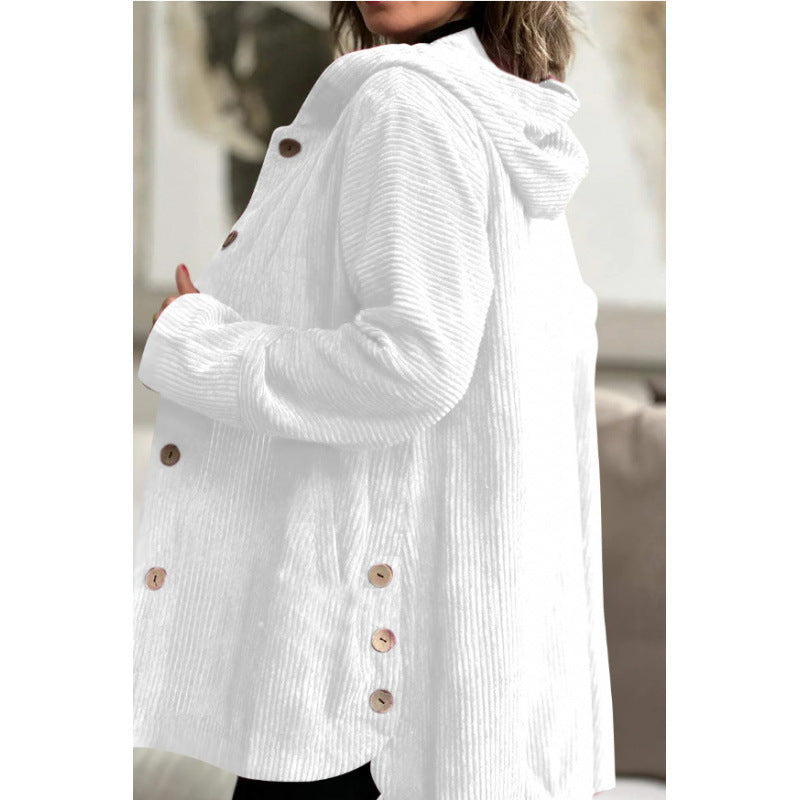 Street-Wave Corduroy Hooded Jacket For Women Cozy Plush Warmth For Transitional Weather